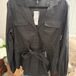 White House Black Market Black Utility Jacket with Bow